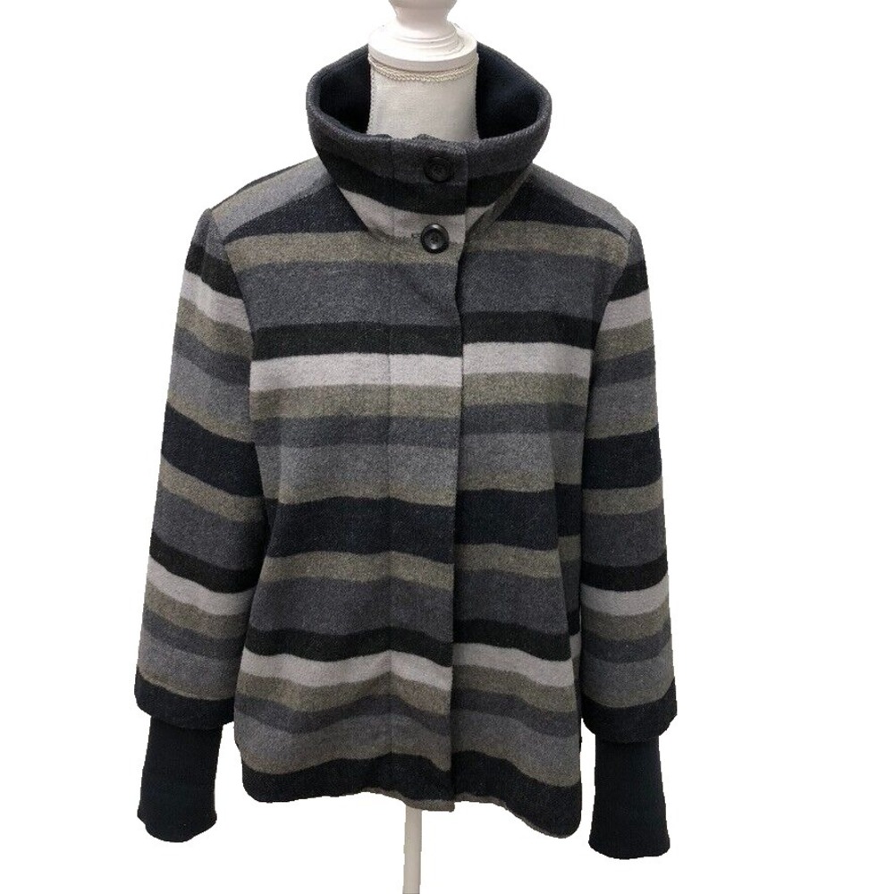 PrAna Lily Wool Jacket Womens XL Gray Stripe High Neck Outdoor Earthy